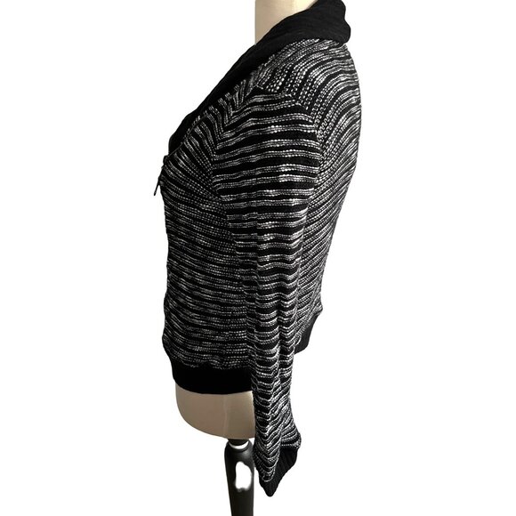 Splendid Black & White Knit Cardigan Sweater Sz Medium Womens Zip Front Long Sle - Picture 8 of 11